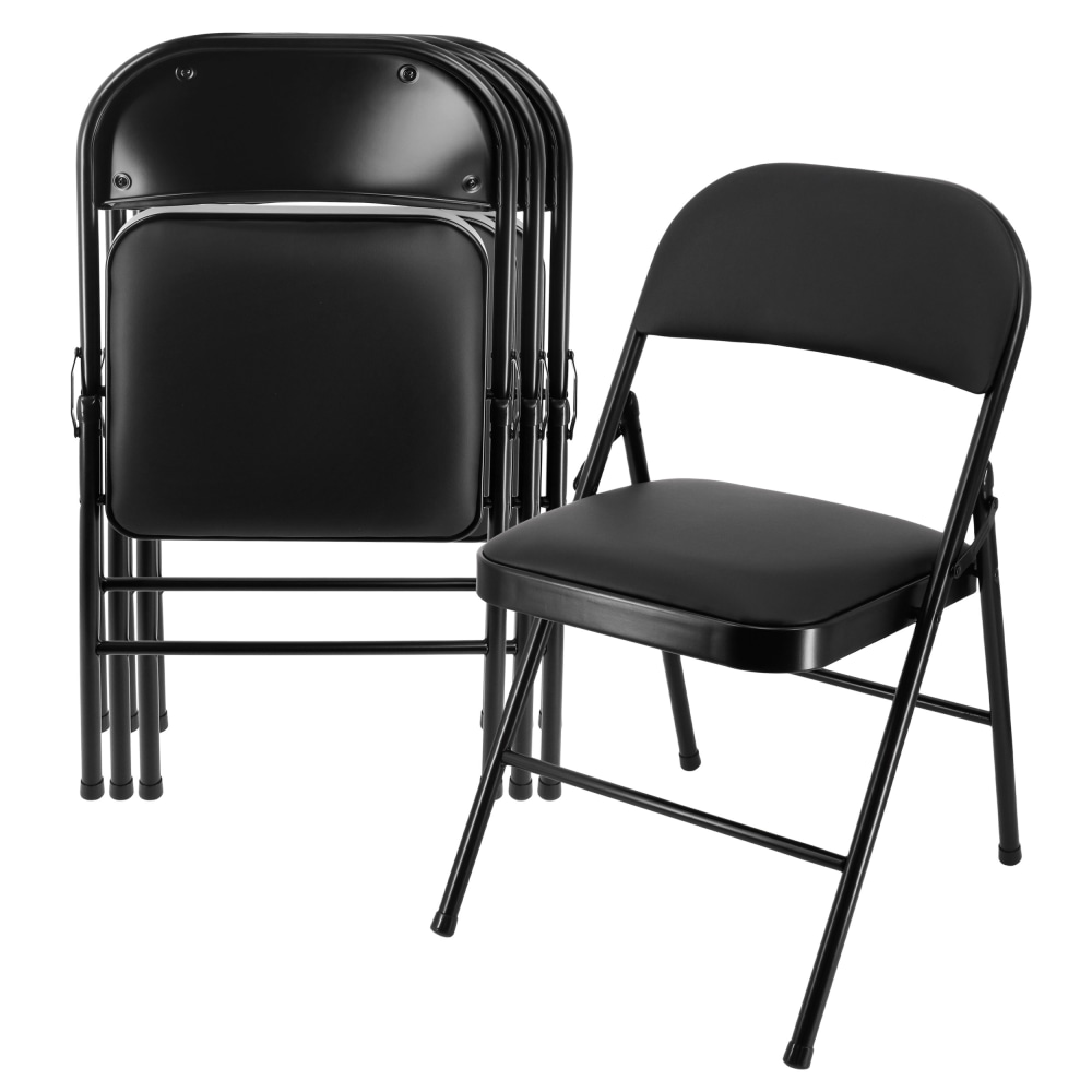 Elama Metal Folding Chairs With Padded Seats, Black, Set Of 4 Chairs MPN:995120402M