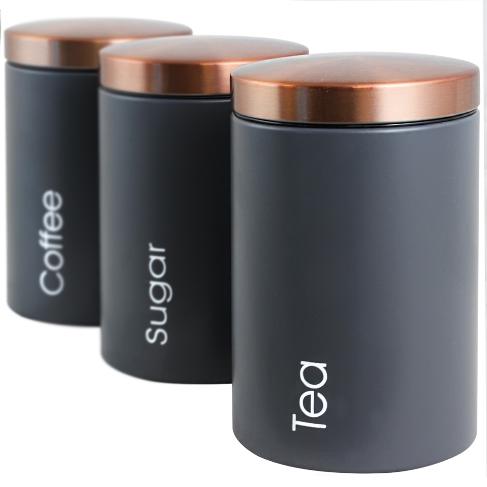 MegaChef Essential 3-Piece Kitchen Storage Canister Set, Matte Gray/Copper MPN:995109465M