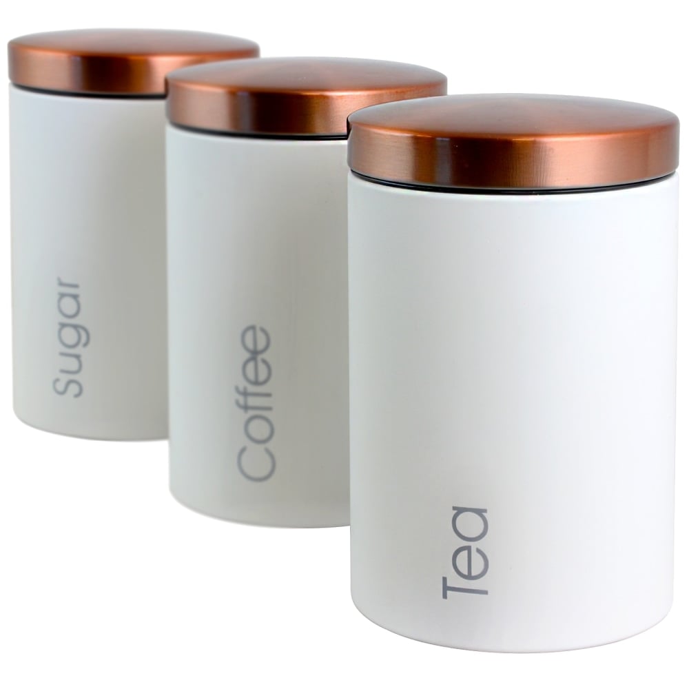 MegaChef Essential 3-Piece Kitchen Storage Canister Set, Matte White/Copper MPN:995109466M