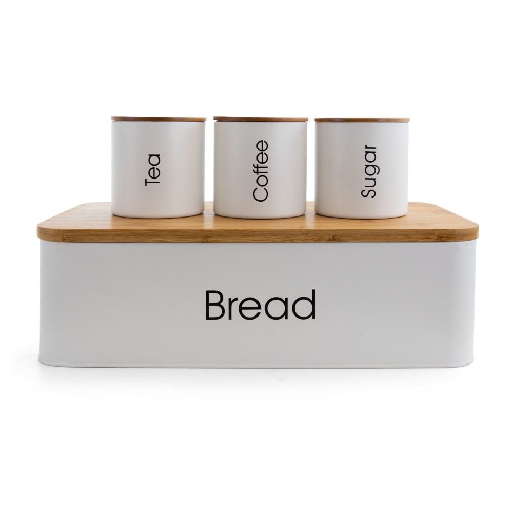 MegaChef 4-Piece Canister Set, White/Bamboo MPN:995111713M