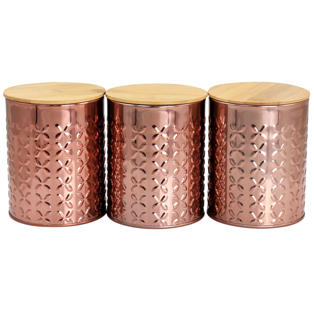 MegaChef Aluminum 3-Piece Kitchen Canister Set, 5-1/2inH x 4-5/16inW x 4-5/16inD, Rose Gold MPN:995116990M