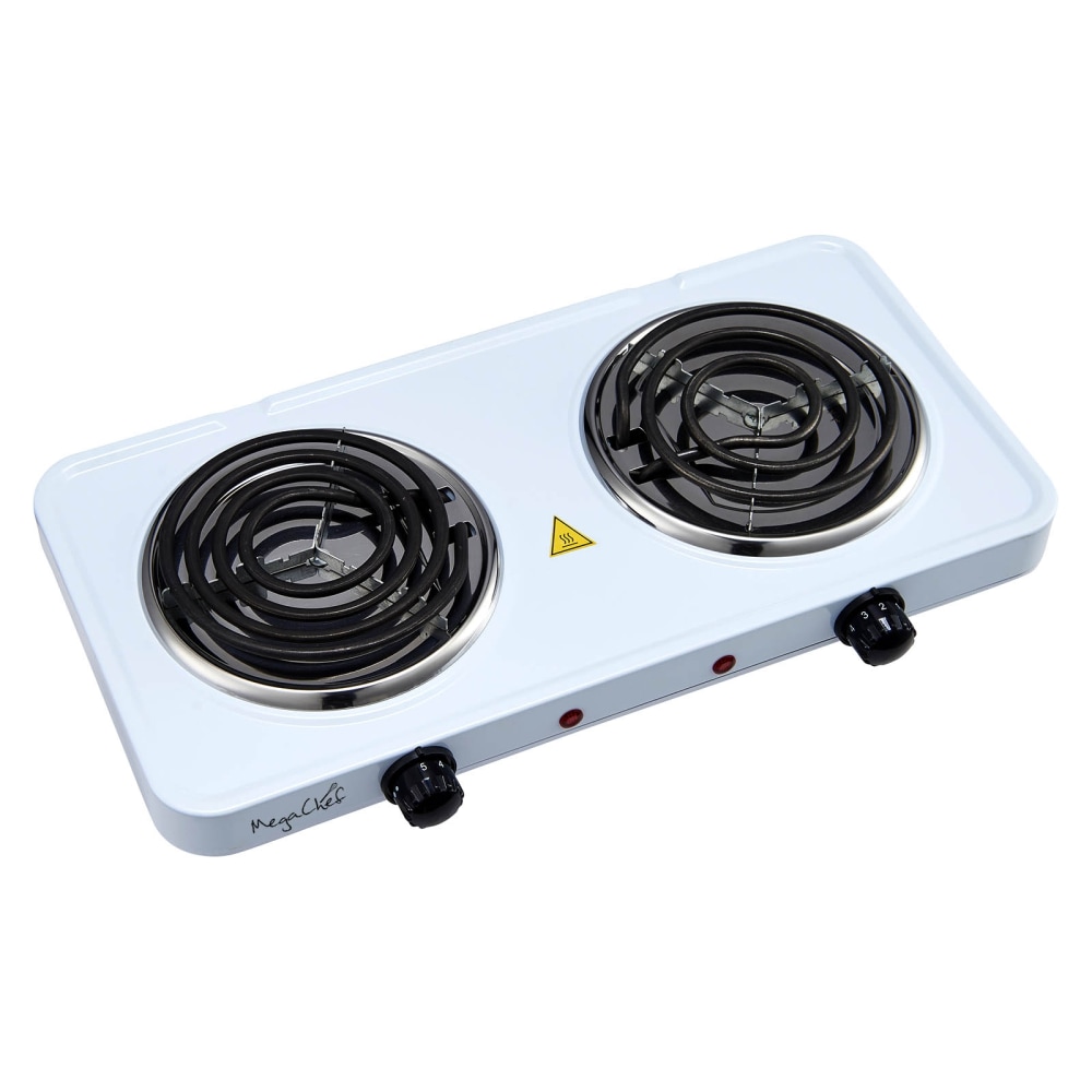 MegaChef Dual Coil Burner Electric Buffet Cooktop Range, 2inH x 17inW x 9inD, White MPN:995103788M