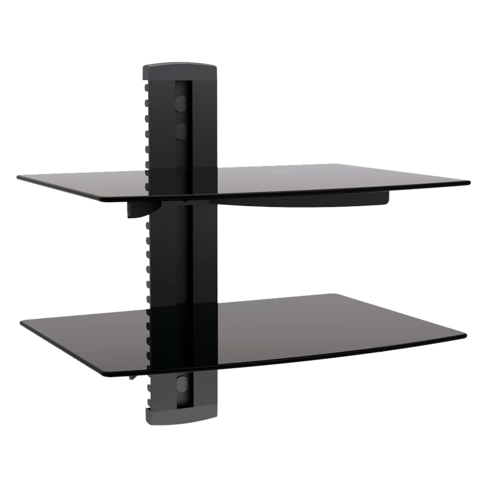 MegaMounts Tempered-Glass 2-Shelf Single-Stud Wall Mount, 11inH x 15inW x 14-1/4inD, Black MPN:99593581M