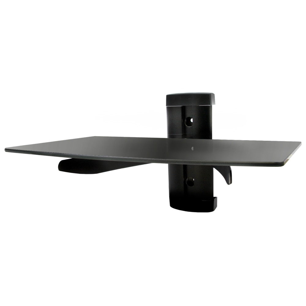 MegaMounts Tempered-Glass 1-Shelf Single-Stud Wall Mount, 16inH x 12inW x 10inD, Black MPN:99593582M