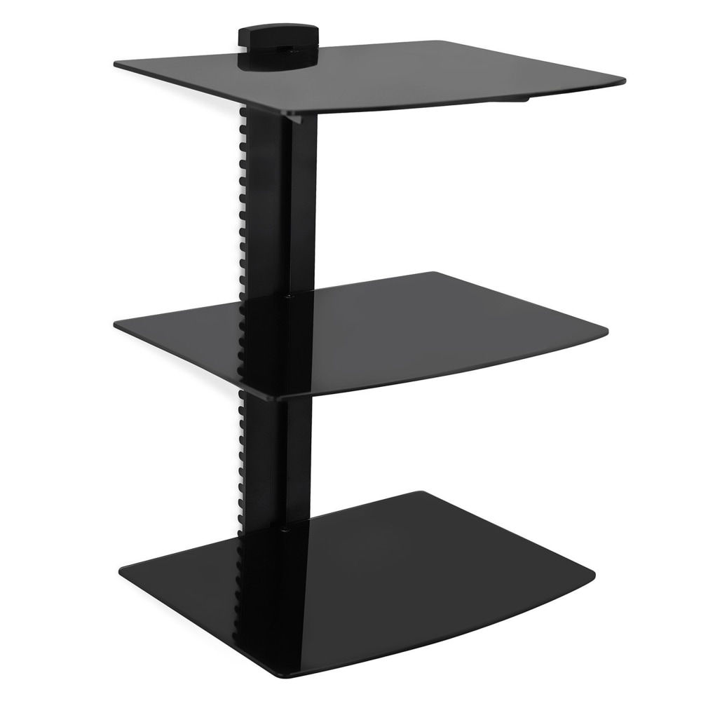MegaMounts Tempered Glass 3-Shelf Multimedia Mounting Unit, 9.84inH x 23.62inW x 14.17inD, Black MPN:99596986M