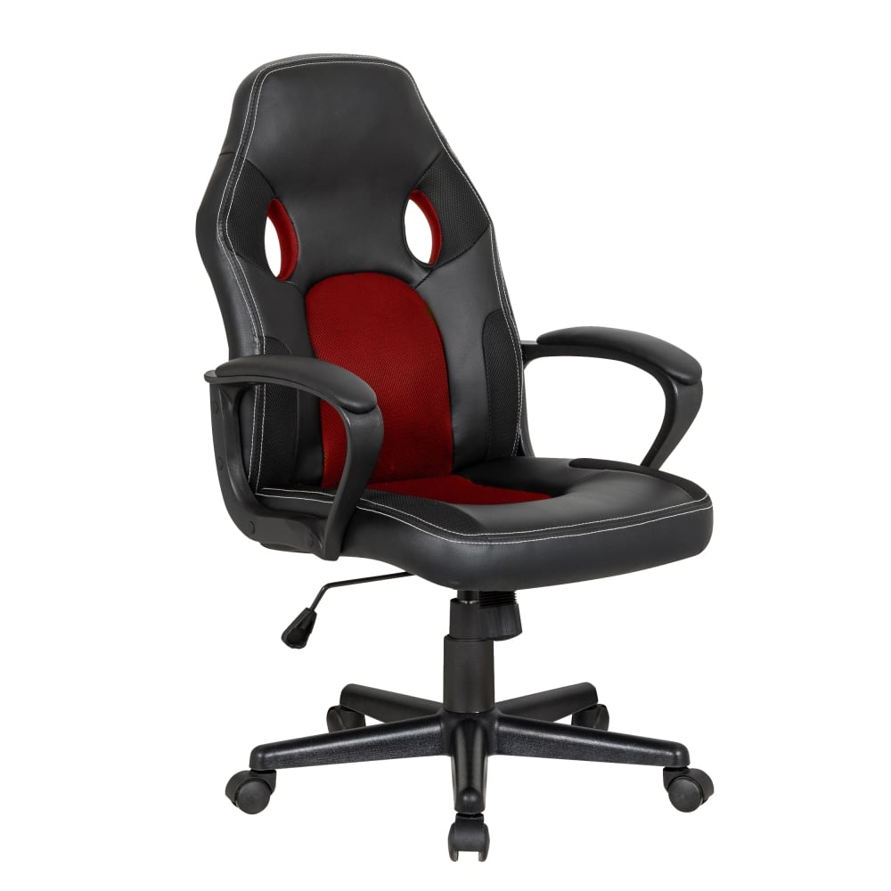 Elama Faux Leather/Mesh High-Back Adjustable Office Chair, Black/Red MPN:995120164M