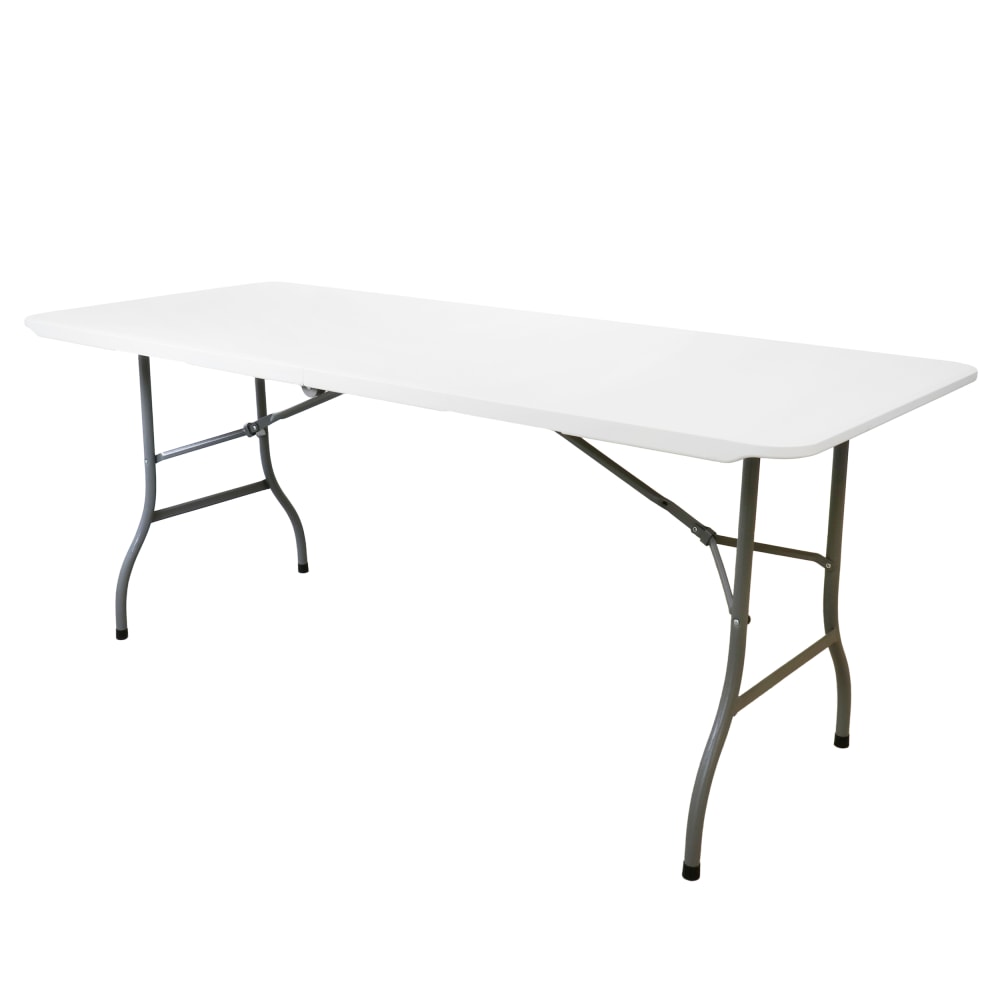 Elama Plastic Folding Outdoor Furniture Table, 29-1/2inH x 29-1/2inW x 70-13/16inD, White/Gray MPN:995120380M