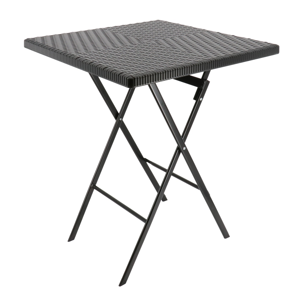 Elama Plastic Rattan Folding Square Outdoor Furniture Table, 29-1/8inH x 23-5/8inW x 23-5/8inD, Black MPN:995120383M