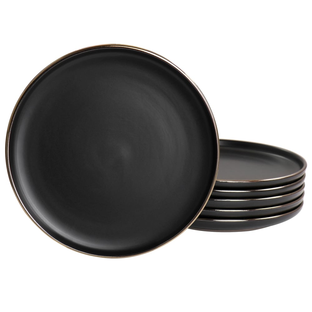 Elama Paul 6-Piece Round Stoneware Salad Plate Set, 8in, Matte Black/Gold MPN:995116268M