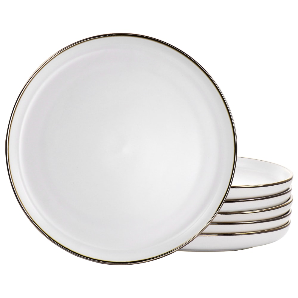 Elama Arthur 6-Piece Round Stoneware Dinner Plate Set, Matte White/Gold MPN:995116271M