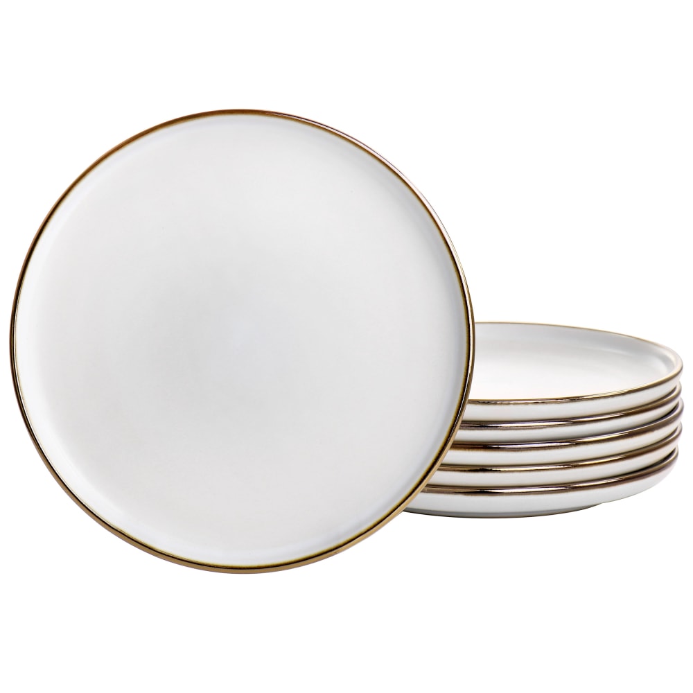 Elama Arthur 6-Piece Round Stoneware Salad Plate Set, 8in, Matte White/Gold MPN:995116272M