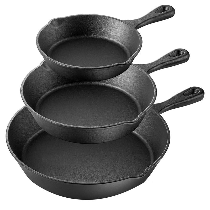 MegaChef Pre-Seasoned 3-Piece Cast Iron Skillet Set, Black MPN:995114401M
