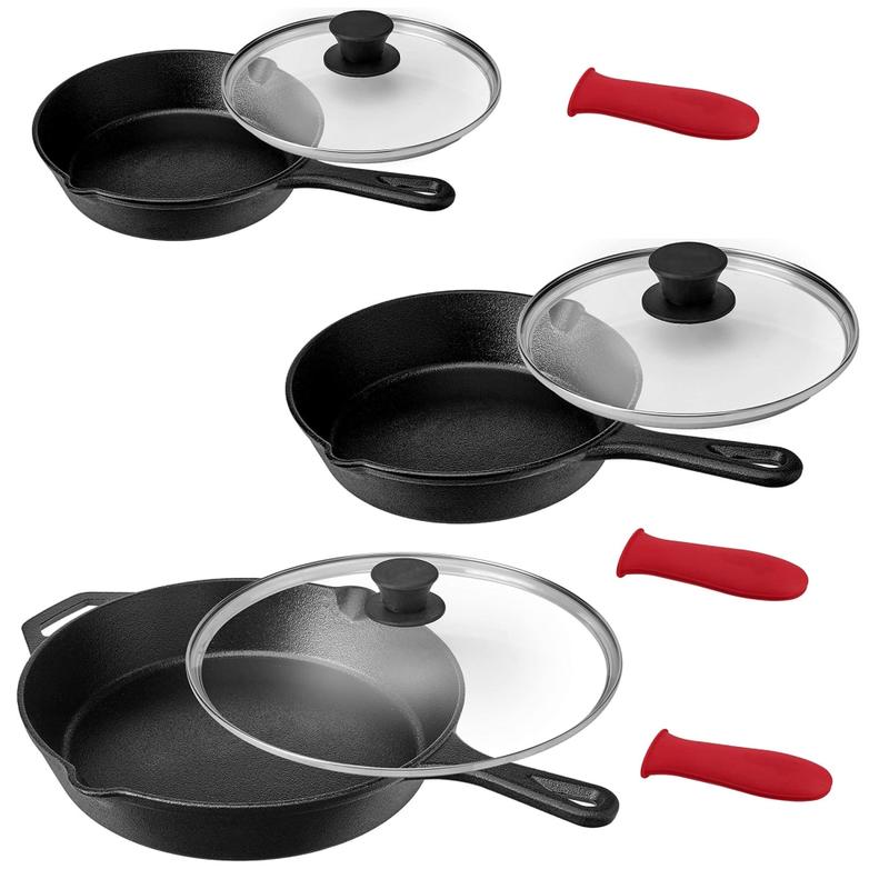 MegaChef Pre-Seasoned 9-Piece Cast Iron Skillet Set, Black/Red MPN:995114405M