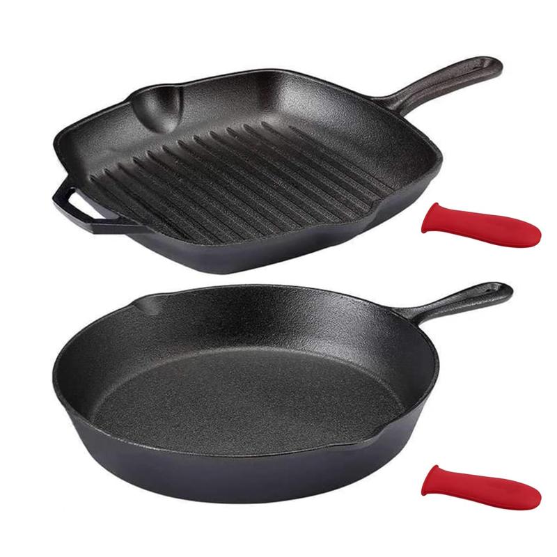 MegaChef Pre-Seasoned 4-Piece Cast Iron Cookware Set, Black/Red MPN:995114700M