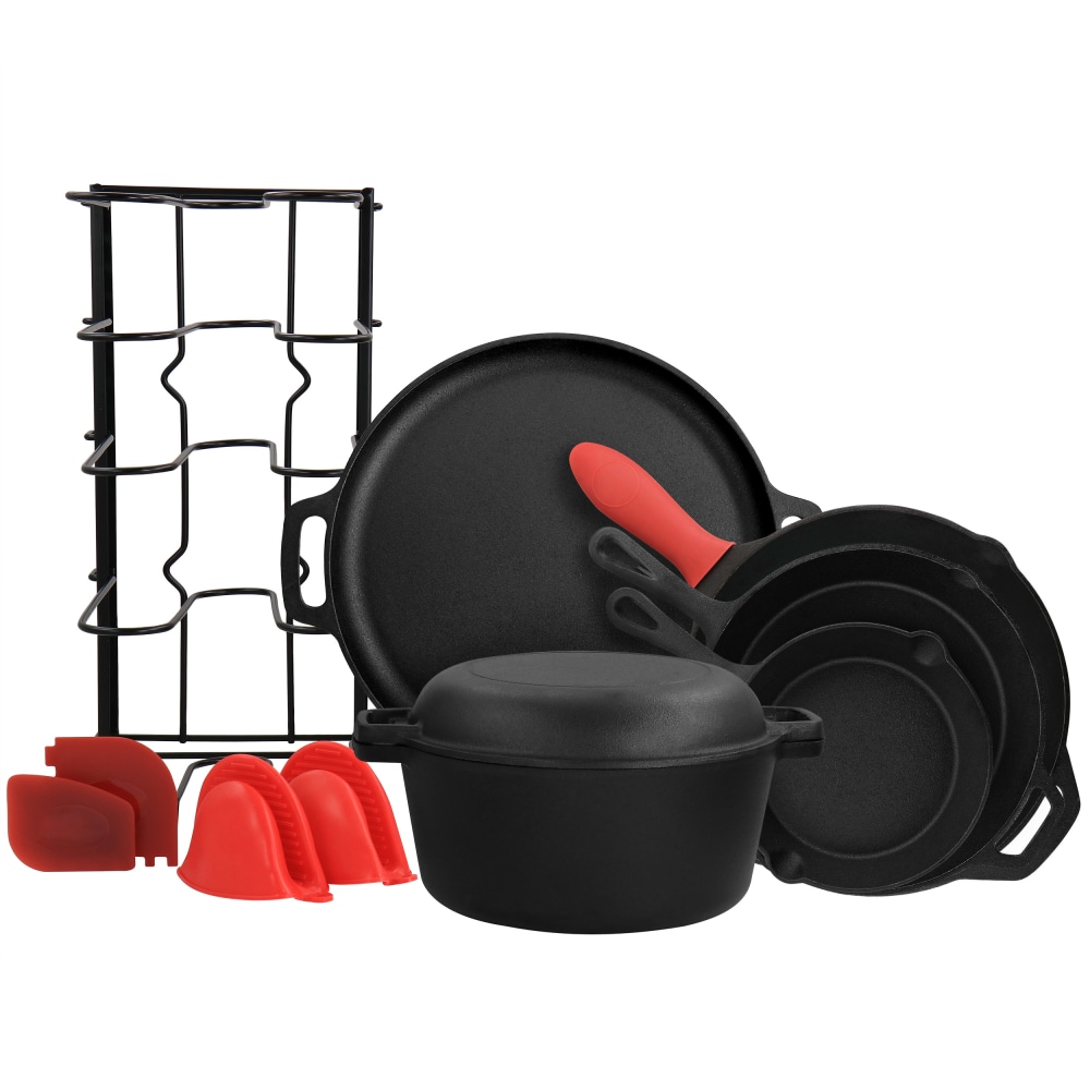 MegaChef 12-Piece Round Pre-Seasoned Cast Iron Cookware Set, Black MPN:995117380M