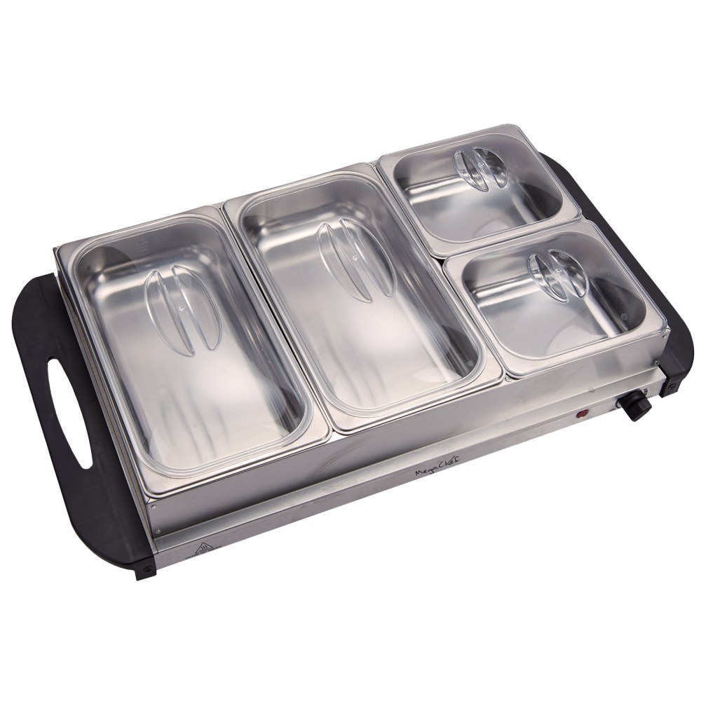 MegaChef Buffet Server & Food Warmer, 4 Removable Sectional Trays, Silver MPN:995103785M