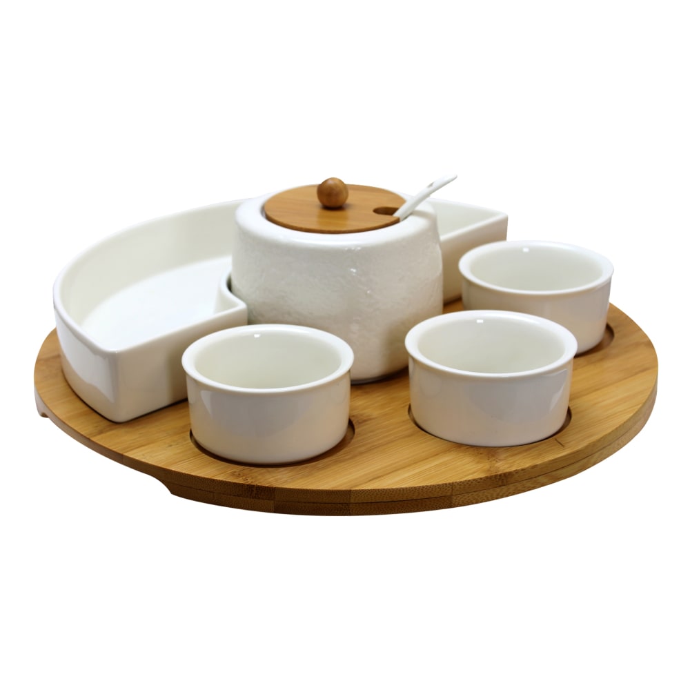 Elama Signature 8-Piece Appetizer Serving Set, White/Bamboo MPN:995105651M