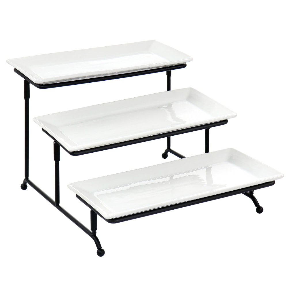 Elama 3-Tier 4-Piece Serveware Set, 12inH x 5inW, White MPN:995115623M
