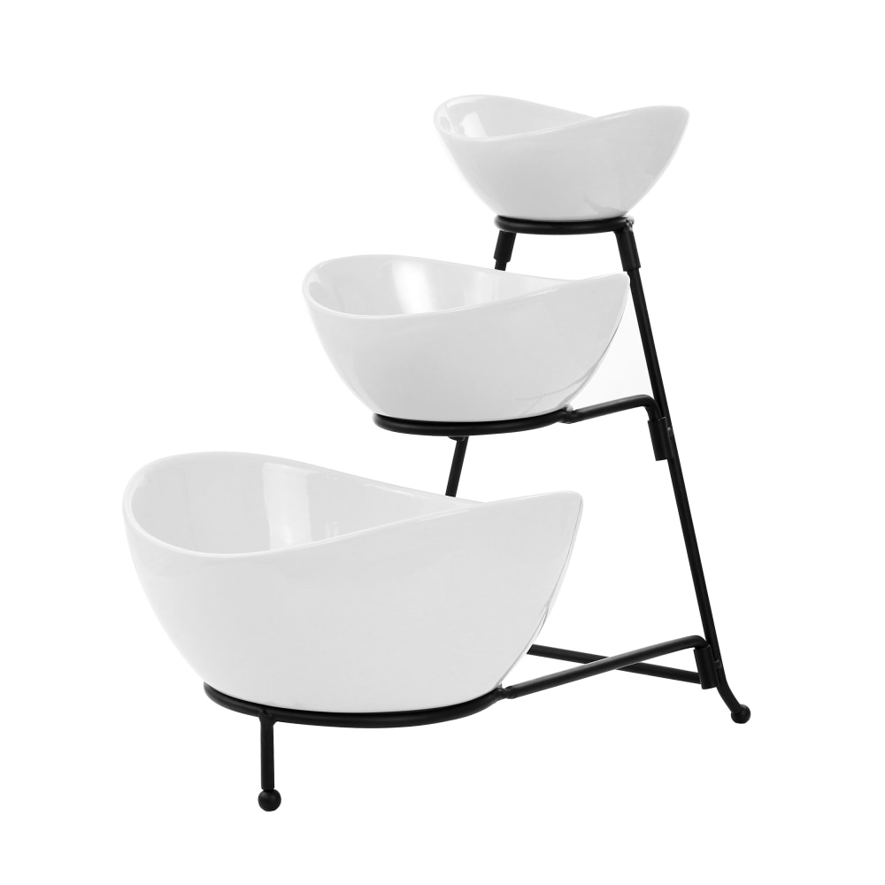 Elama 3-Tier Oval Bowl 4-Piece Serveware Set, 10inH x 7-9/16inW, White MPN:995115624M