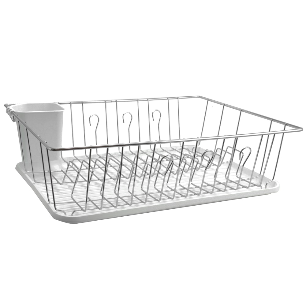 MegaChef Dish Rack With 14 Plate Positioners And Detachable Utensil Holder, 17-1/2in, White MPN:99596406M