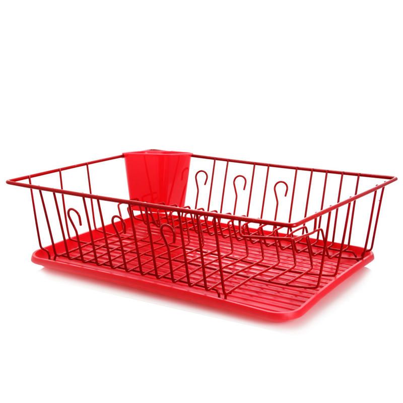 MegaChef Dish Rack With 14 Plate Positioners And Detachable Utensil Holder, 17-1/2in, Red MPN:99596407M