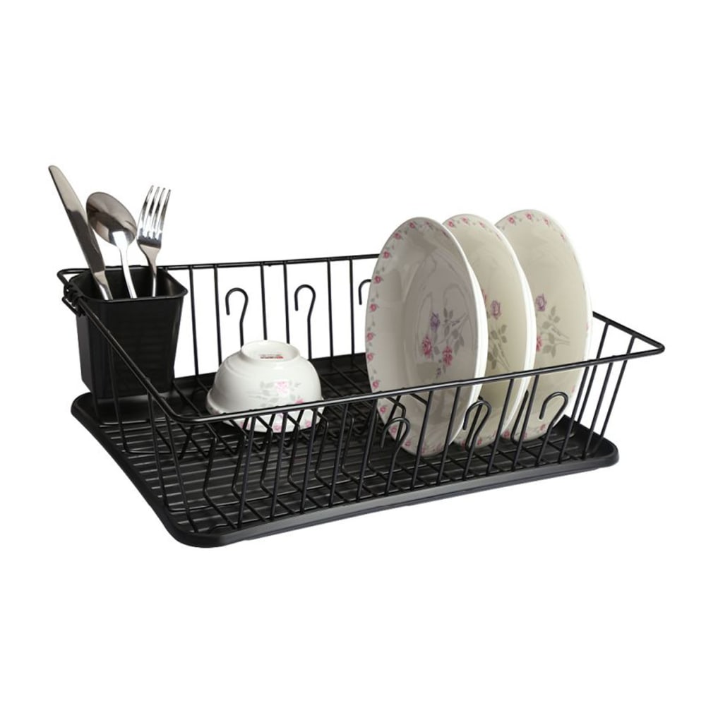 MegaChef Dish Rack With 14 Plate Positioners And Detachable Utensil Holder, 17-1/2in, Black MPN:99596408M