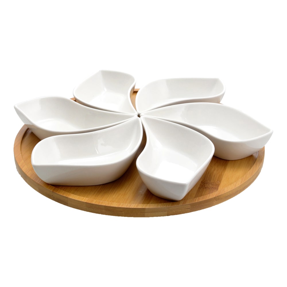 Elama Signature Modern 7-Piece Lazy Susan Server Set, 13-1/2in, White/Bamboo MPN:99596455M