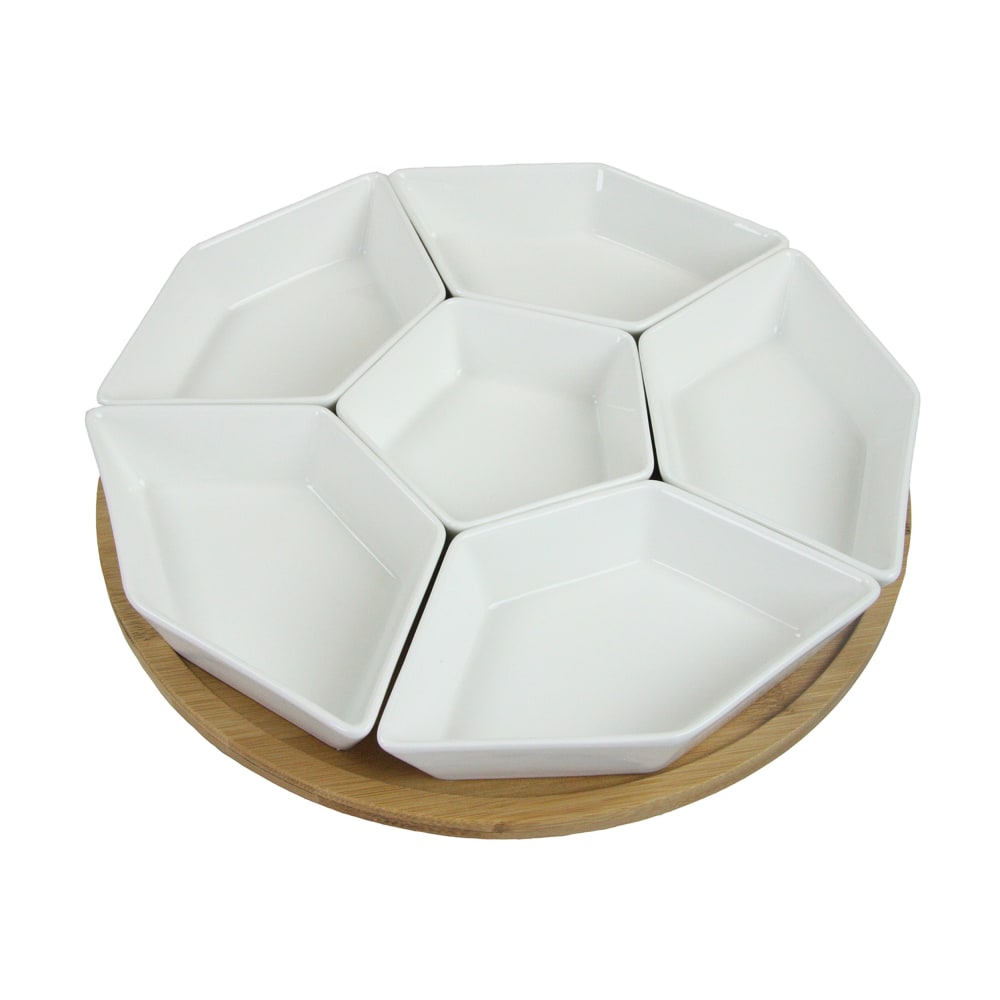 Elama Signature Modern 7-Piece Lazy Susan Server Set, 12in, White/Bamboo MPN:99596458M