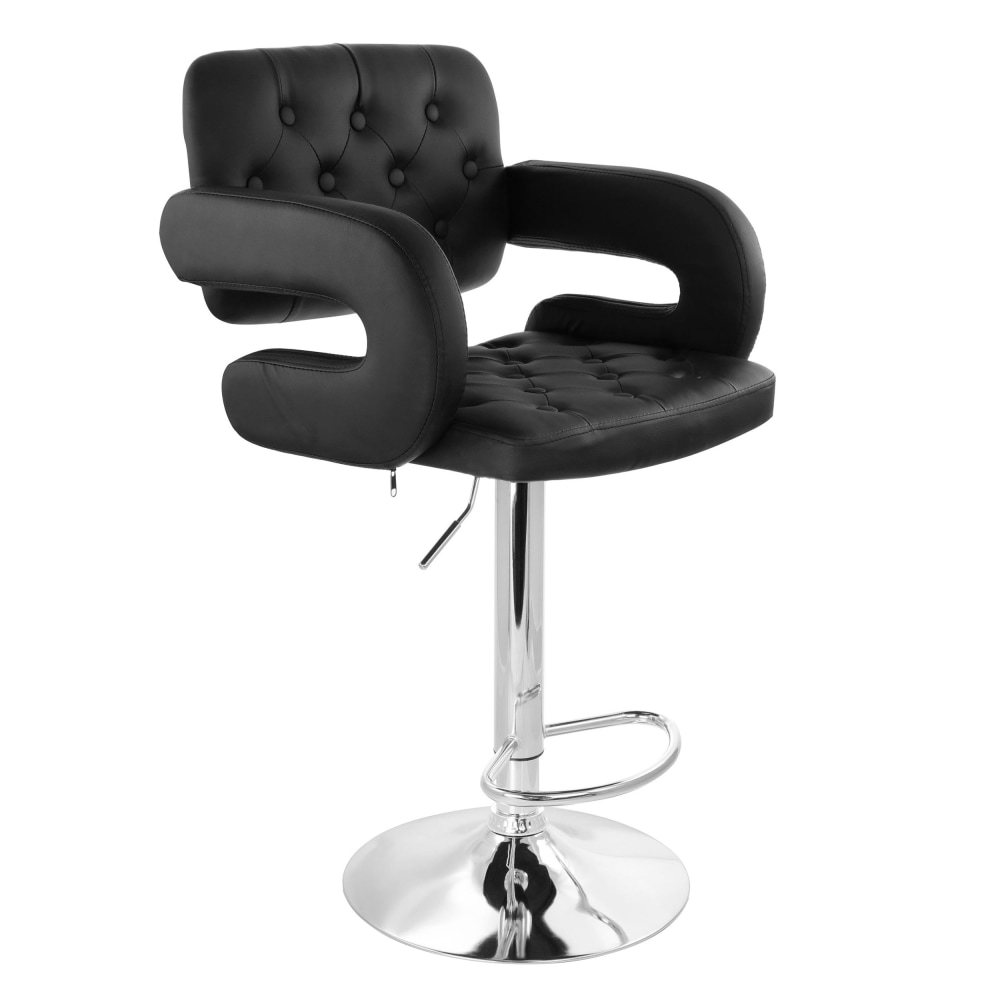 Elama Faux Leather Tufted Bar Stool, Black/Chrome MPN:995115015M