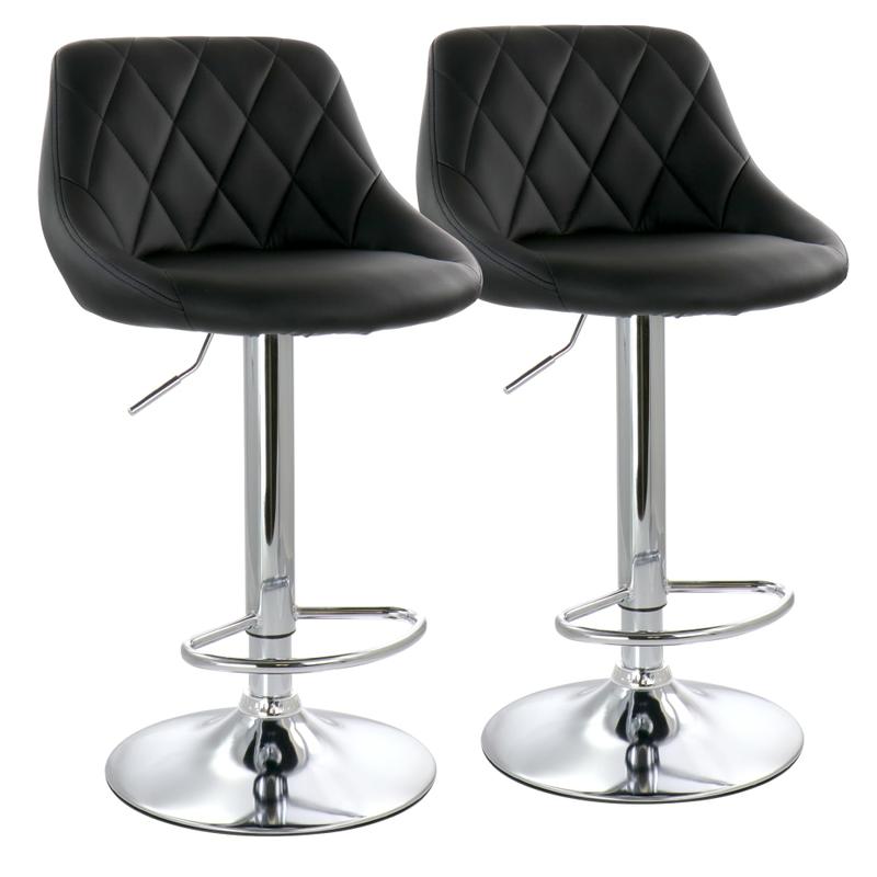 Elama Diamond-Stitched Faux Leather Bar Stools, Black/Chrome, Set Of 2 Stools MPN:995115018M