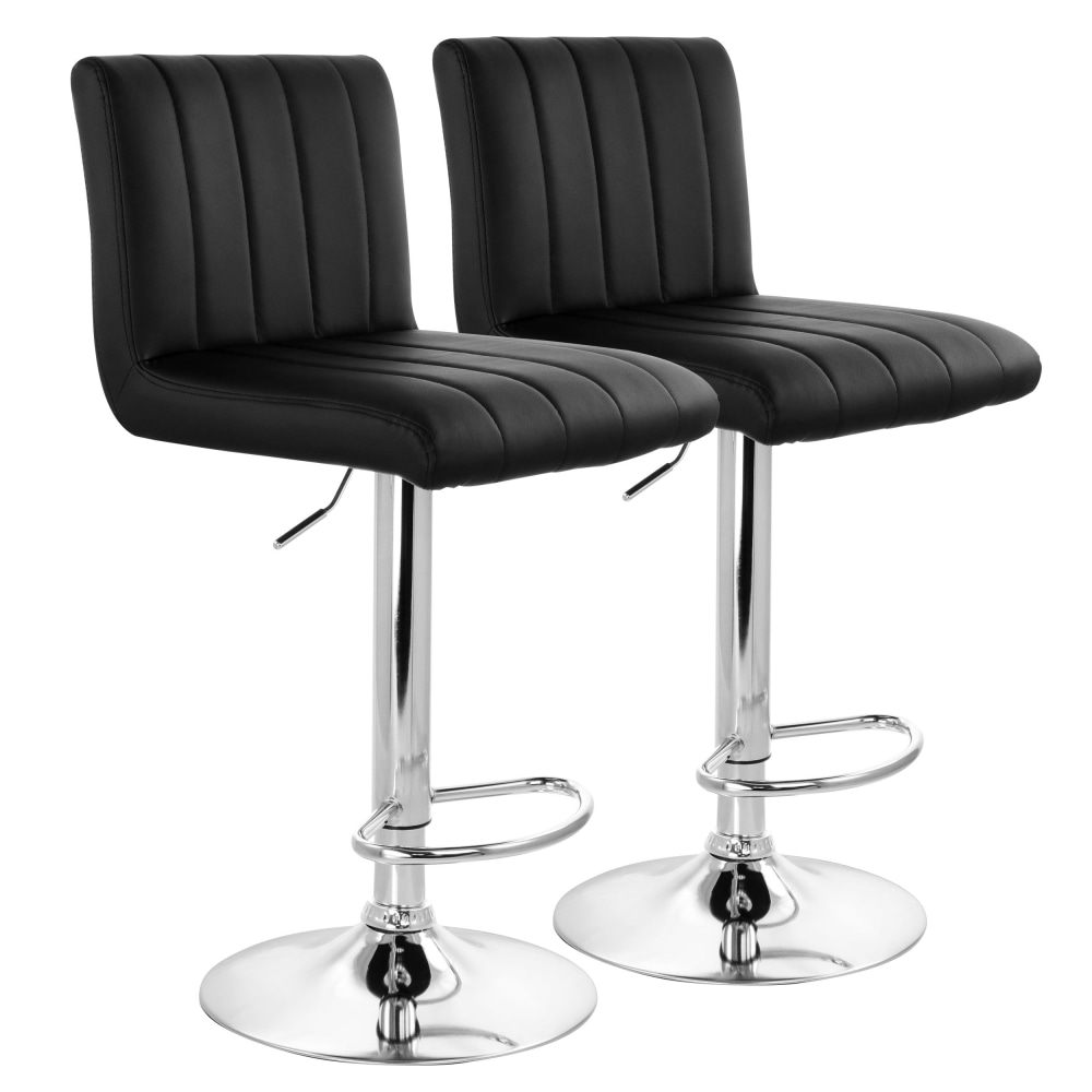 Elama Tufted Faux Leather Adjustable Bar Stools, Black/Chrome, Set Of 2 Stools MPN:995115027M