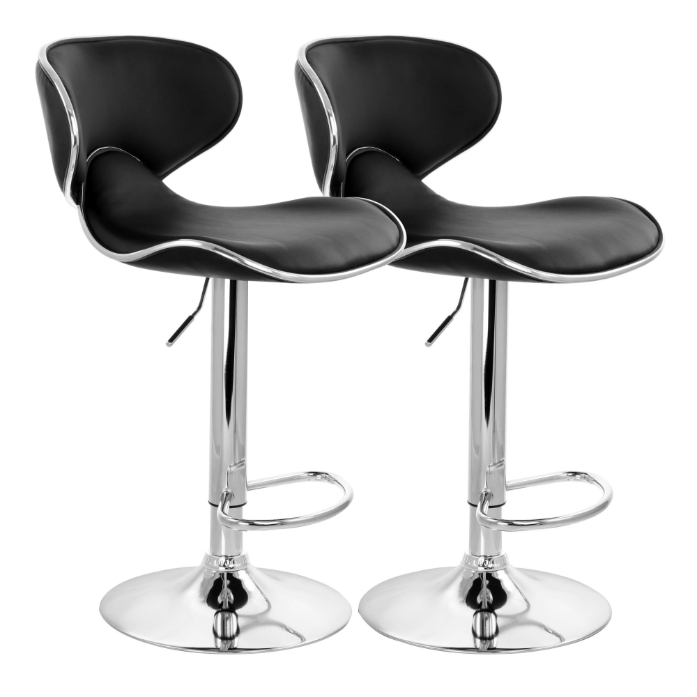 Elama Slim Faux Leather Adjustable Bar Stools, Black/Chrome, Set Of 2 Stools MPN:995115029M