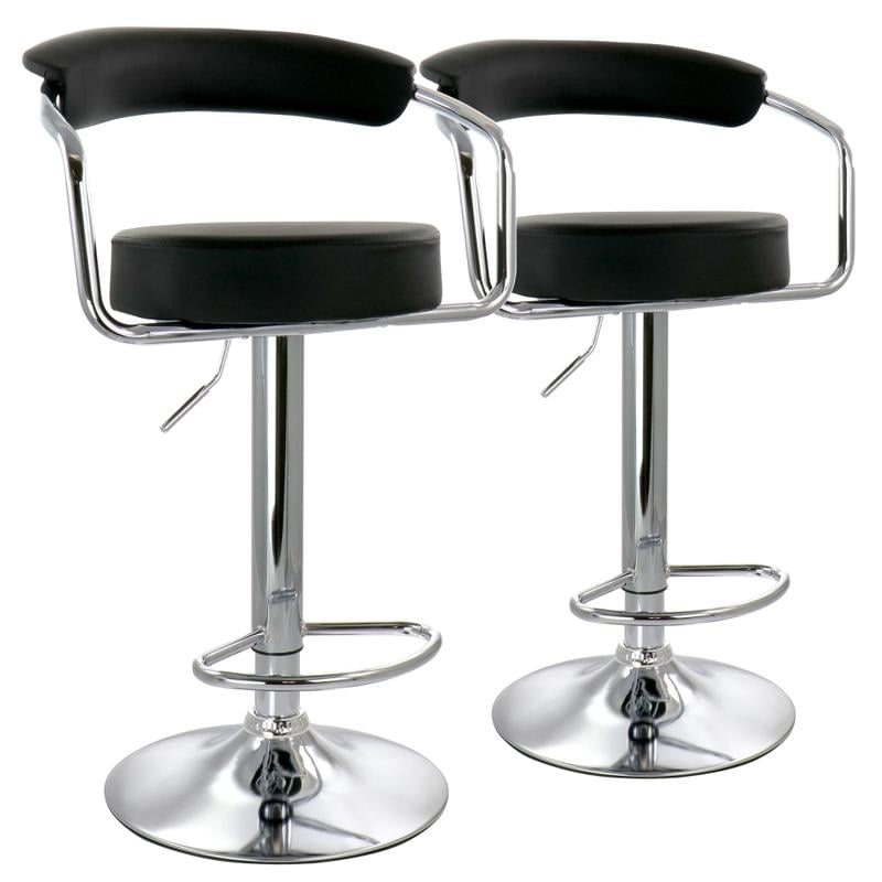 Elama Faux Leather Retro Adjustable Bar Stools, Black/Chrome, Set Of 2 Stools MPN:995115038M
