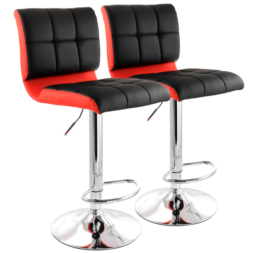 Elama Adjustable Faux Leather 2-Tone Bar Stools, Black/Red, Set Of 2 Stools MPN:995116745M