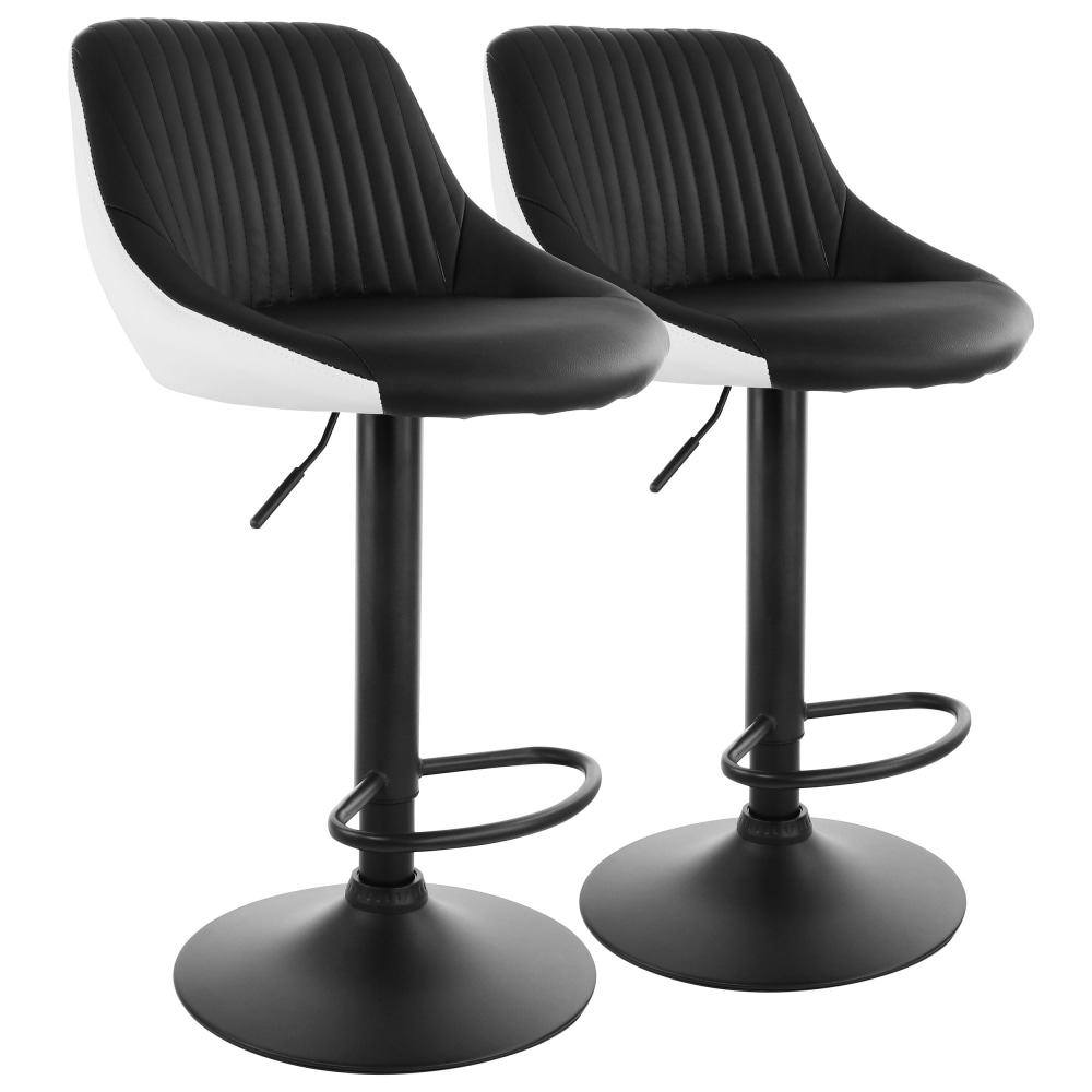 Elama Faux Leather Adjustable Bar Stools, Black/White, Set Of 2 Stools MPN:995116764M