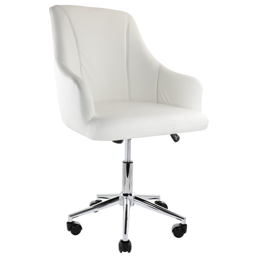 Elama Adjustable Faux Leather Mid-Back Rolling Office Chair, White/Chrome MPN:995116774M