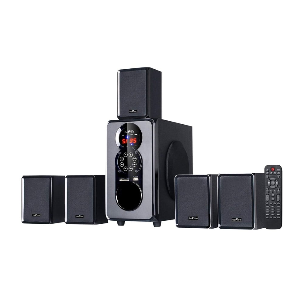 BeFree Sound BFS-455 5.1-Channel Bluetooth Surround Sound Speaker System, 15-1/2inH x 22inW x 11inD, Black, 99595505M MPN:99595505M