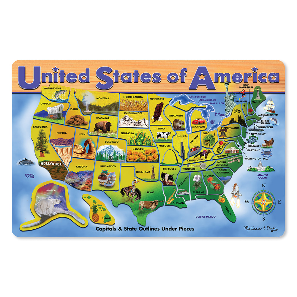 Melissa & Doug U.S.A. Map Wooden Puzzle, Set Of 45 Pieces MPN:LCI3797