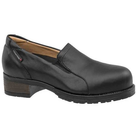 Women's Loafer Shoe, Steel Toe, Leather Upper, Rubber Outsole, Slip On, Black, 10 D MPN:402109