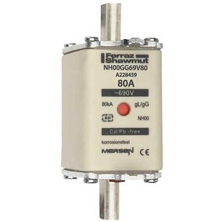 Fuse Link, A22 Series, 80A, Time-Delay, 690V AC, Square MPN:A228459