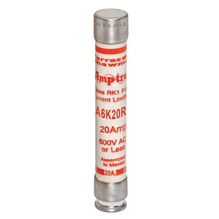 UL Class Fuse, RK1 Class, A6K-R Series, Fast-Acting, 20A, 600V AC MPN:A6K20R