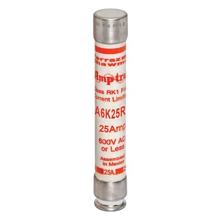UL Class Fuse, RK1 Class, A6K-R Series, Fast-Acting, 25A, 600V AC MPN:A6K25R