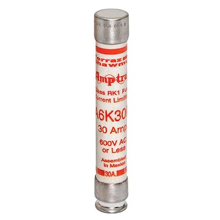 UL Class Fuse, RK1 Class, A6K-R Series, Fast-Acting, 30A, 600V AC MPN:A6K30R