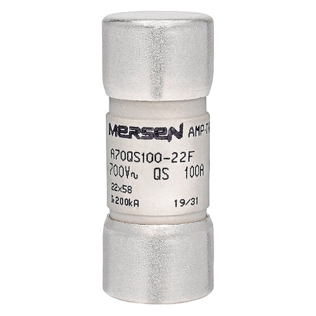 Semiconductor Fuse, No UL Class Class, Fast Acting, 100 A, 690V AC, Nonindicating MPN:A70S100 -22F