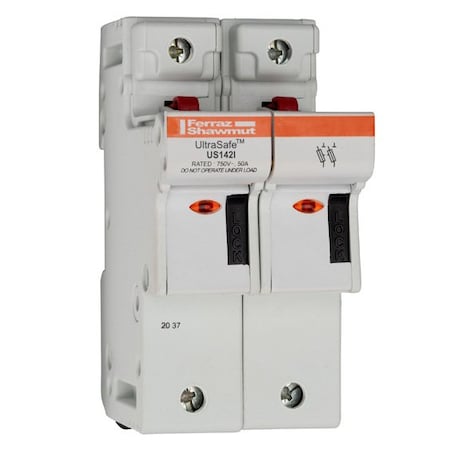 Fuse Holder, 750V AC Volt Rating, 2 Poles, Pressure Plate MPN:H331138