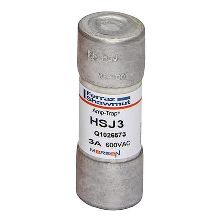 UL Class Fuse, J Class, HSJ Series, Very Fast-Acting, 3A, 600V AC, Non-Indicating MPN:HSJ3