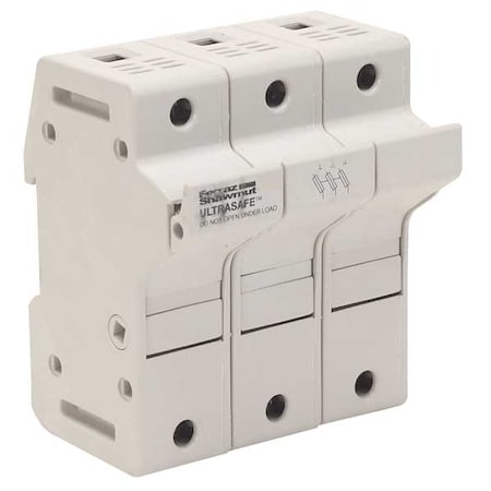Finger Safe Fuse Block, J UL Class, 600V AC/DC Volt Rating, 3 Poles, Pressure Plate MPN:US3J3