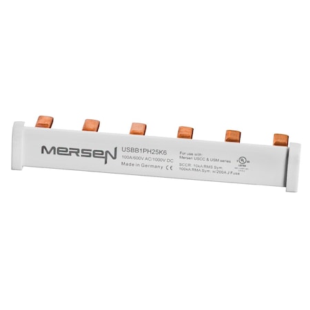 Bus Bar, 100 to 200A Amp Range, 600V DC/1000V DC Volt Rating, 6 Poles, Comb Bus Bar MPN:USBB1PH25K6