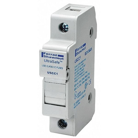 Finger Safe Fuse Block, 0 to 30A Amp Range, 600V AC/DC Volt Rating, 1 Poles, Pressure Plate MPN:USCC1