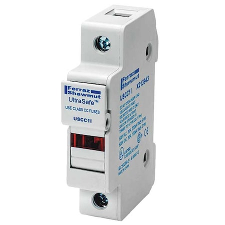 Finger Safe Fuse Block, 0 to 30A Amp Range, 600V AC/DC Volt Rating, 1 Poles, Pressure Plate MPN:USCC1I
